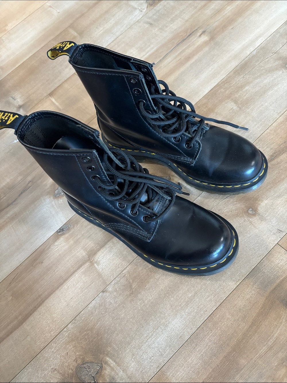 Dr. Martens unisex Black vegan Lace-Up Boots: AirWair with bouncing soles.